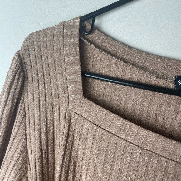 Sherryrise Women's Long Sleeve Ribbed Fit & Flare Dress Beige Size XL - Picture 7 of 9